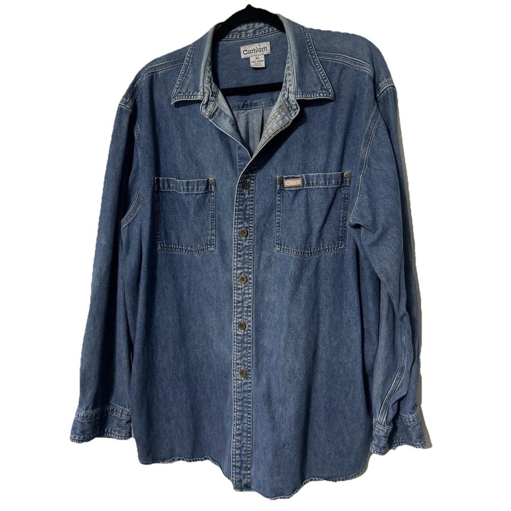 Vintage‎ Carhartt Denim Mens XL Button Blue Up Shirt 90s